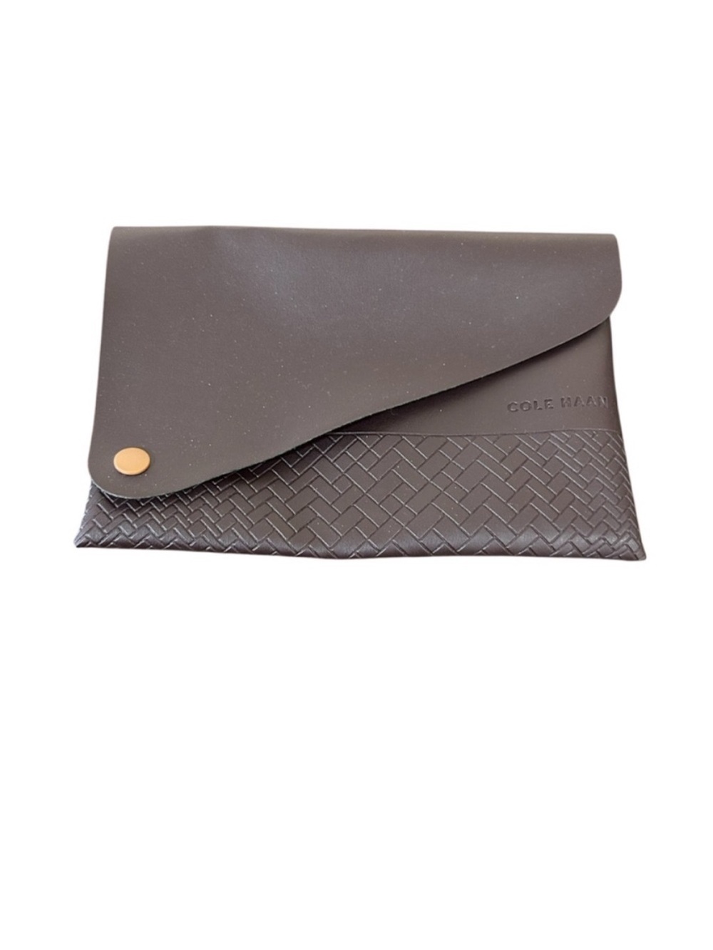 NEW Cole Haan Woven Faux Burgundy Leather Travel Clutch/E-Book Cover gold snap